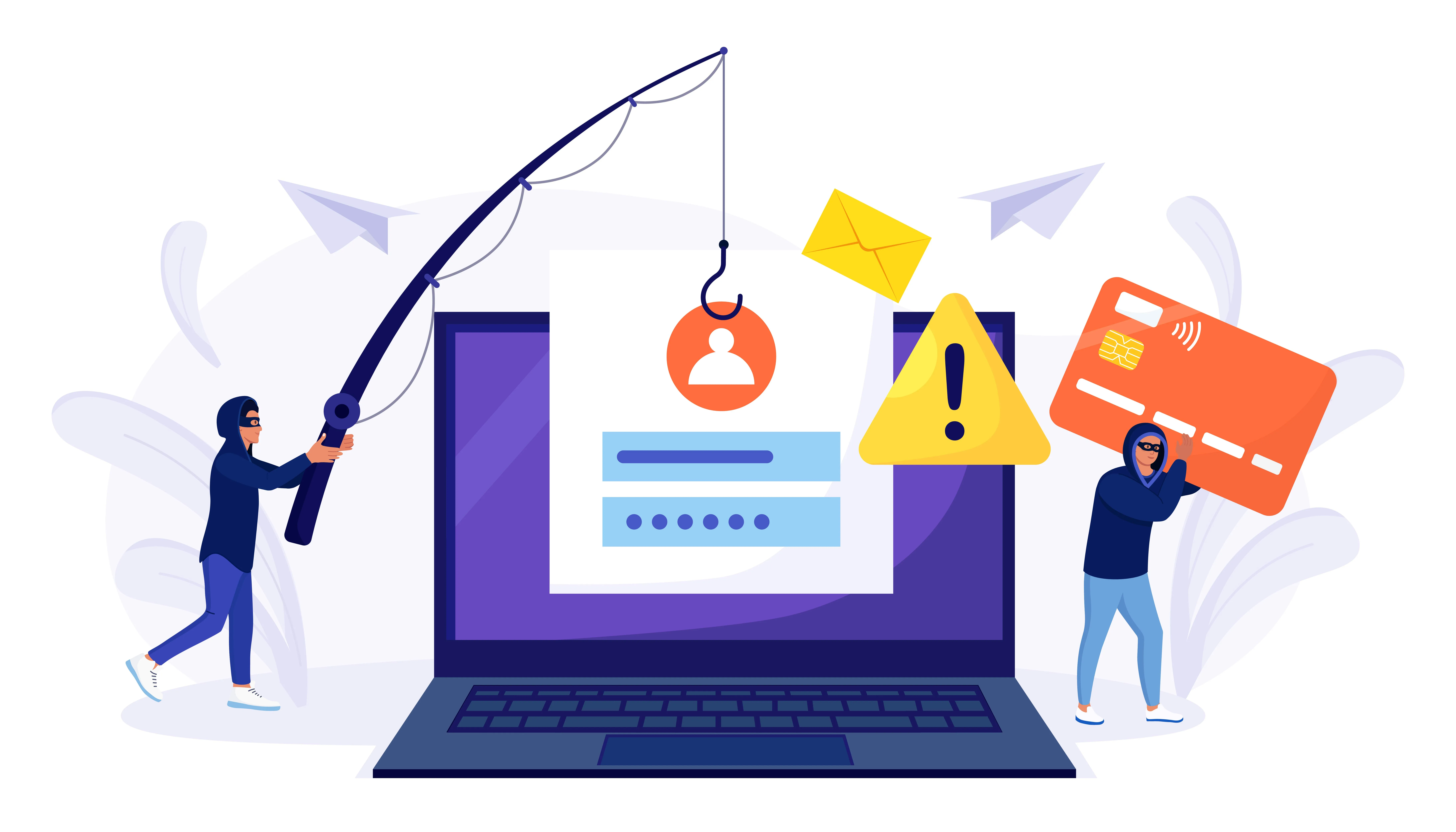 An illustration of people attempting to steal private information through phishing.